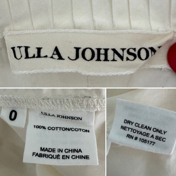 Ulla Johnson Lune Dress in Blanc ruffle tiered cotton poplin ribbon tie size 0 - Picture 8 of 12